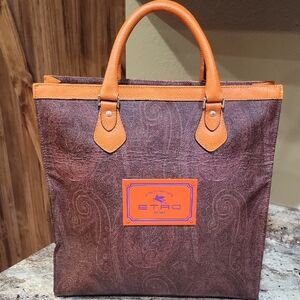 🌵Etro EUC Paisley Brown and Orange Tote Bag